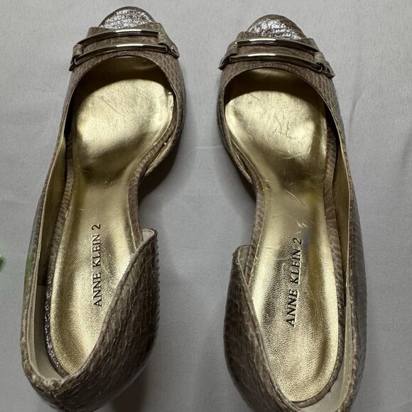 Anne Klein 2 D'orsay Snakeskin Embossed Peep Toe High Heel Shoes Women's Size 9 - Picture 2 of 12